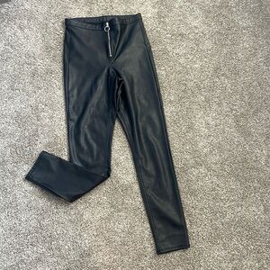 Black high waisted, front zipper, skinny pants, H&M Divided, faux leather
